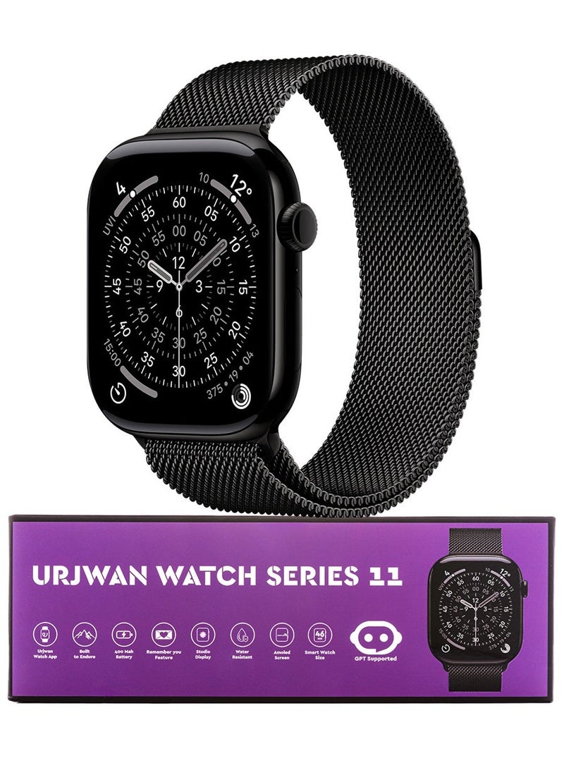 Urjwan Smartwatch Series 11 (Brand New) - Black Color - Large Size: AI with ChatGPT, AMOLED High-Clarity Display, Notifications & Calls, Urjwan Dedicated App, Includes 2 Premium Straps. - Image 1
